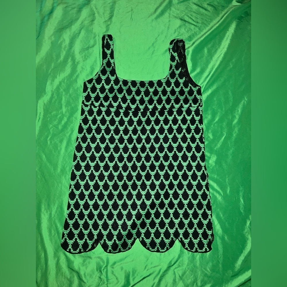 Zara Super Mini Black and Green Patterned Dress size Large